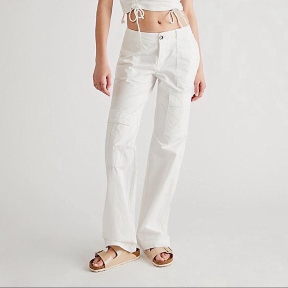 Free People The Thing Is Low Rise Utility Pants In Optic White Size 12